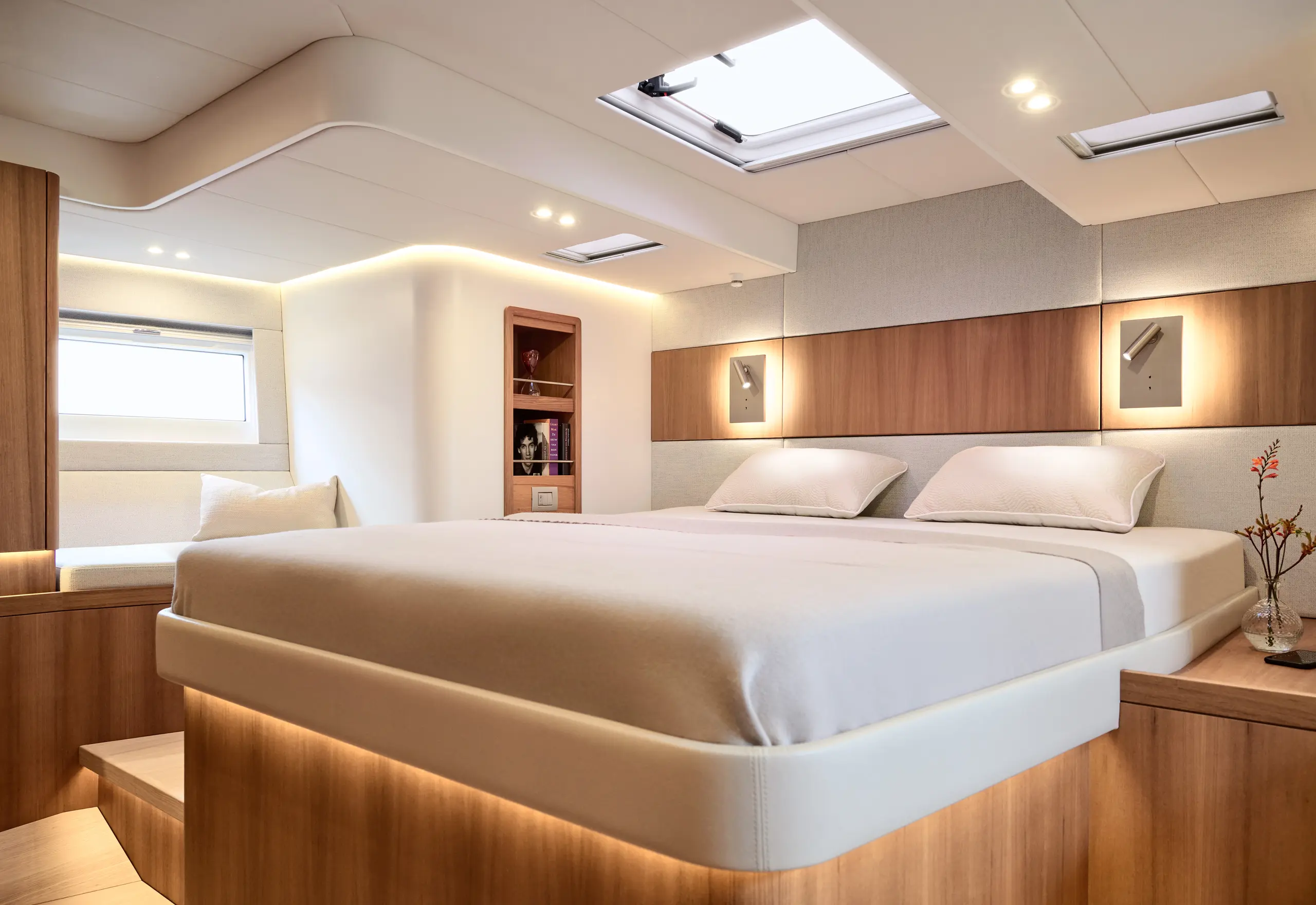 project-410-royal-huisman-see-through-marble master cabin interior of contest yacht by wetzels brown
